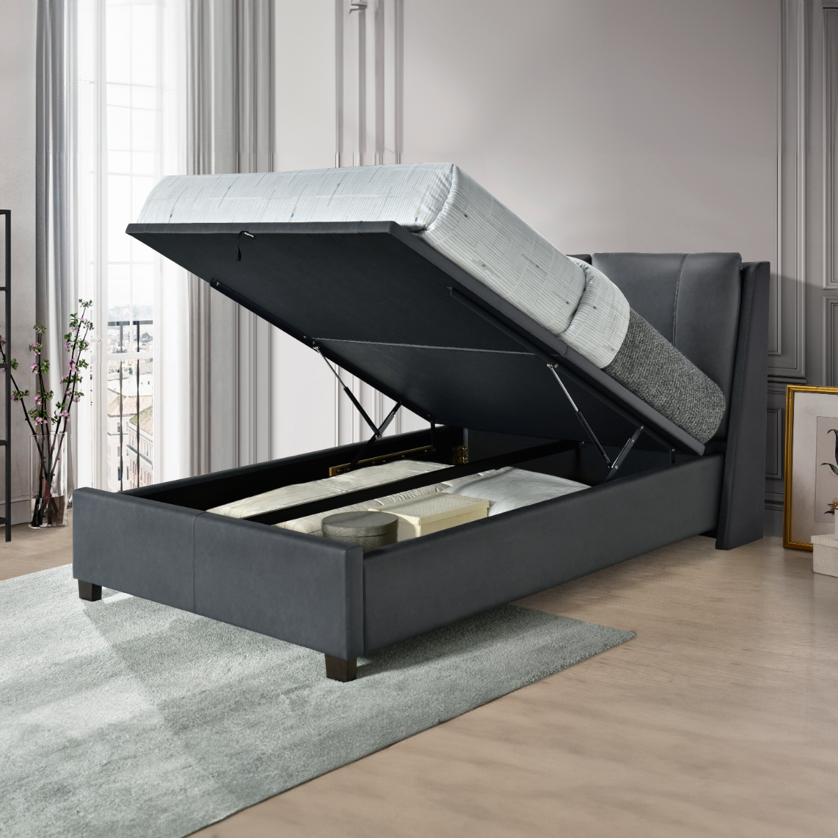 Pudsey Ottoman Leather Bed Frame