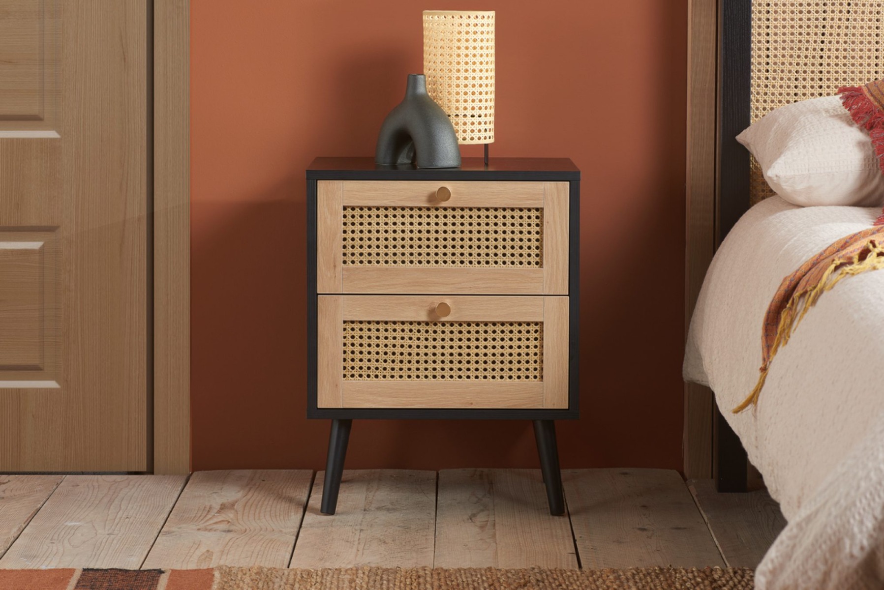 Carly Black 2 Drawer Bedside