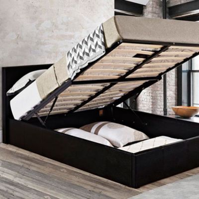 Florida Ottoman Leather Bed Frame In Black