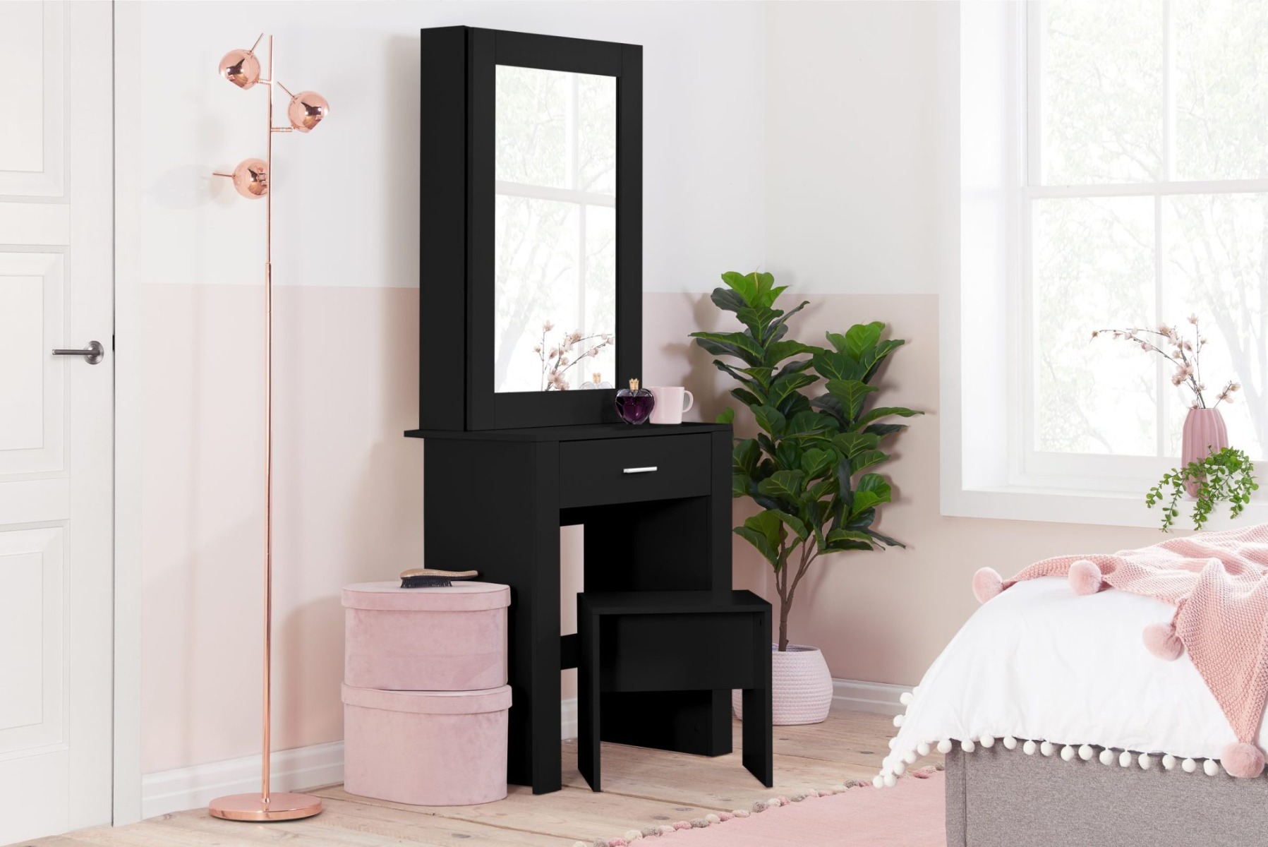 Elvie Black 1 Drawer Sliding Mirror Dressing Table