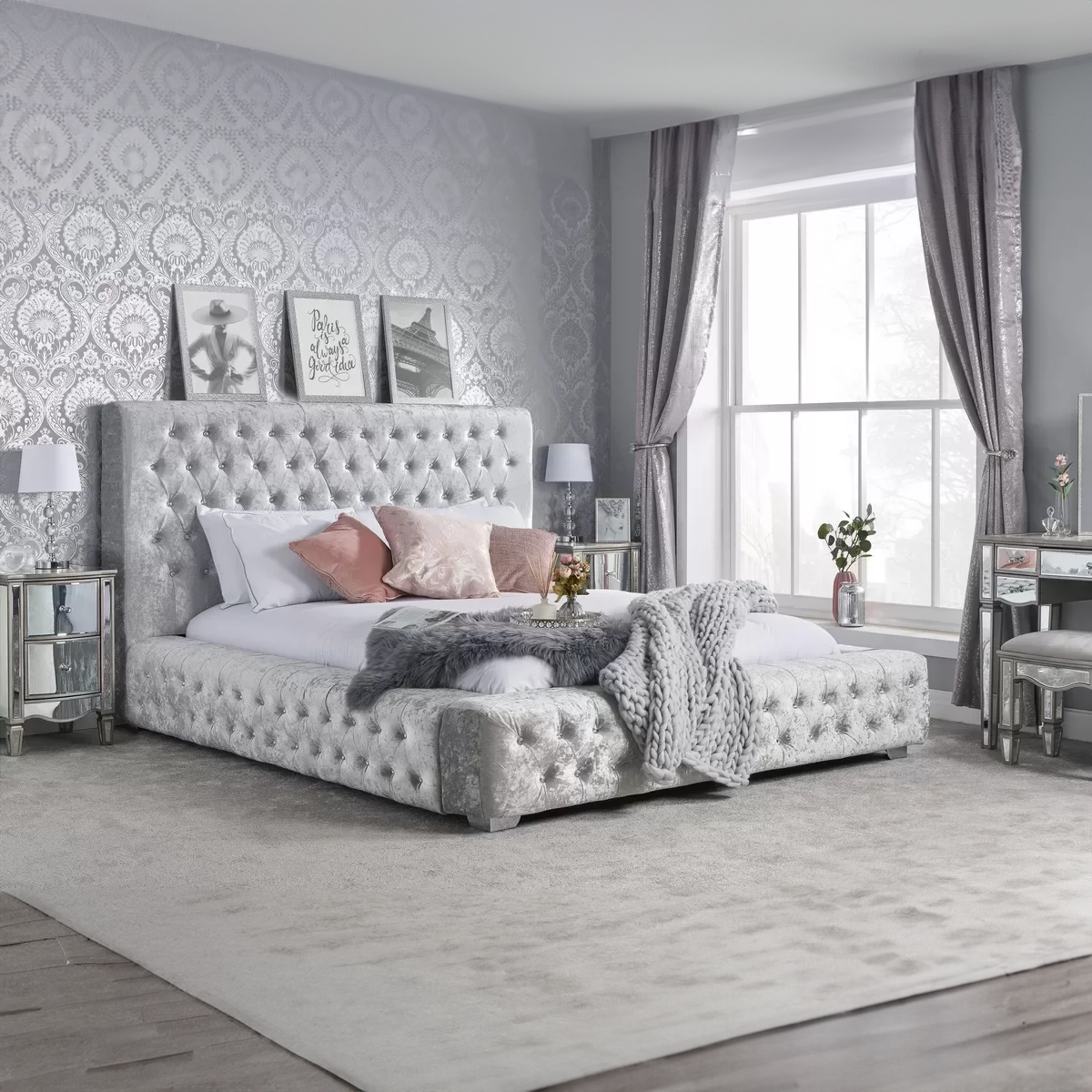 Majestic Fabric Crushed Velvet Bed Frame