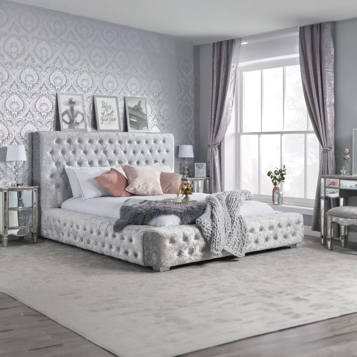 Single crushed velvet bed frame sales