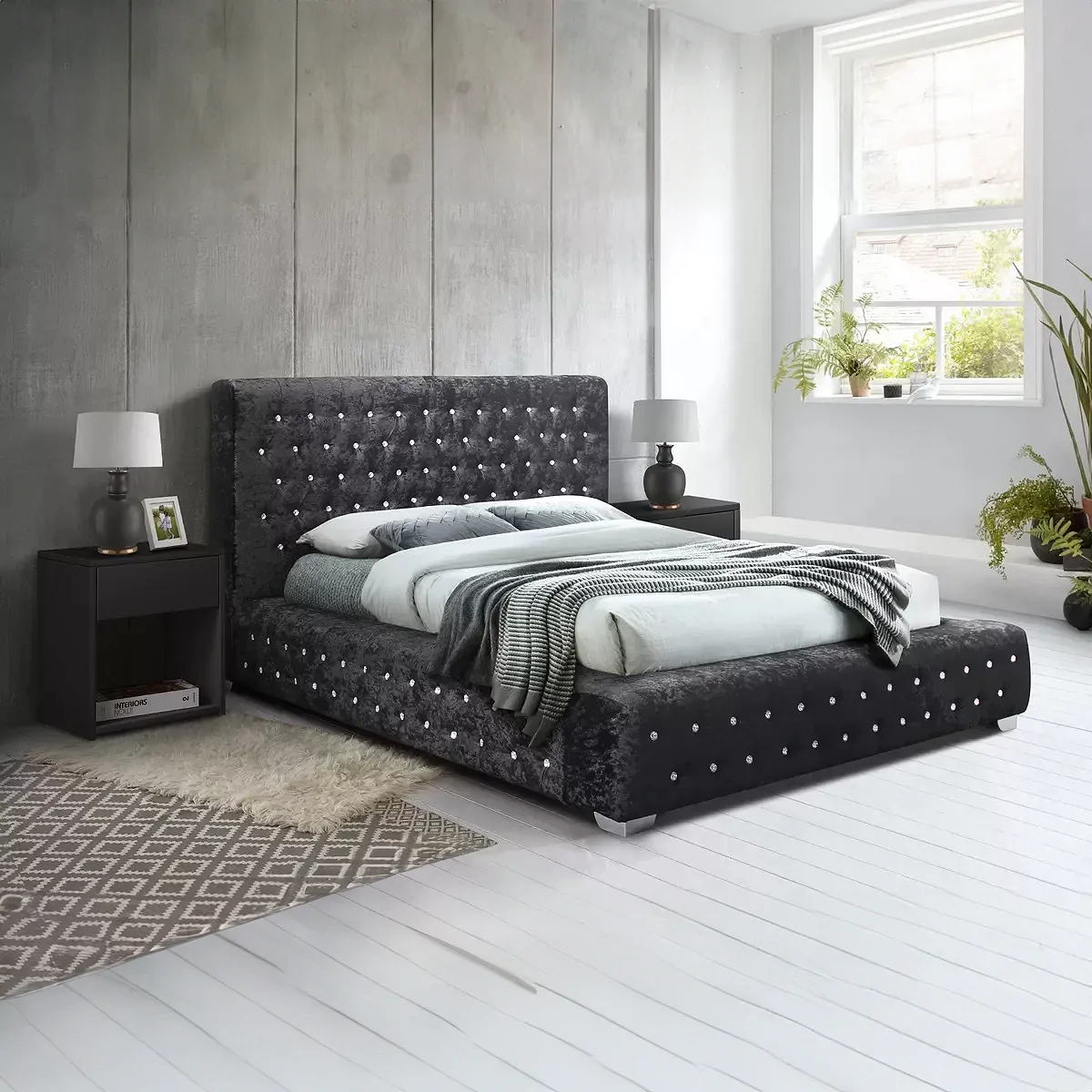 Black velvet crushed bed sales