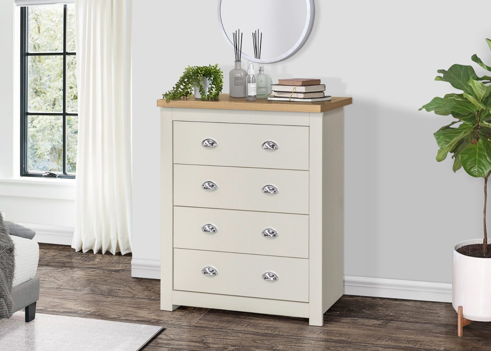 Haringley Cream & Oak 4 Drawer Chest