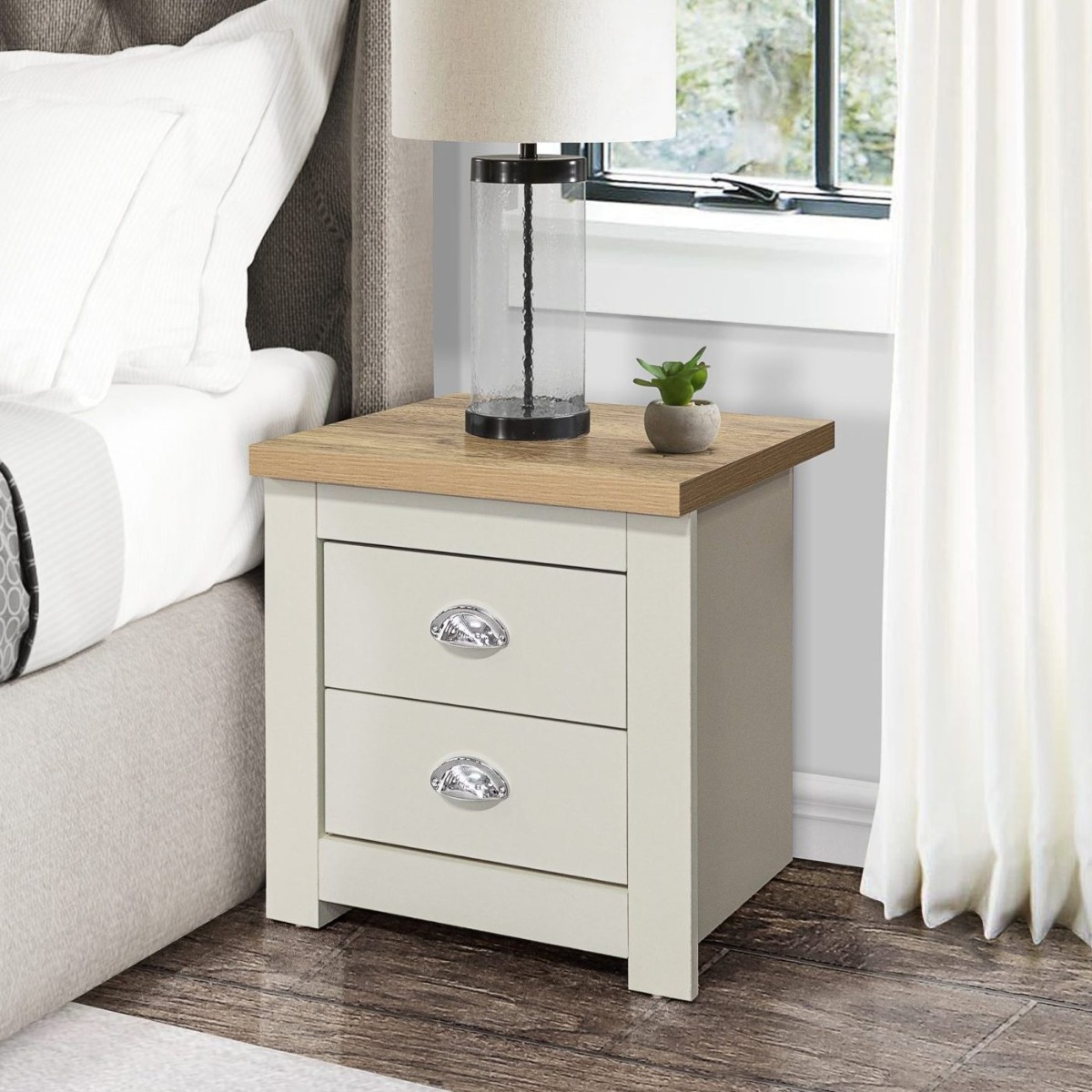 Haringley Cream & Oak 2 Drawer Bedside