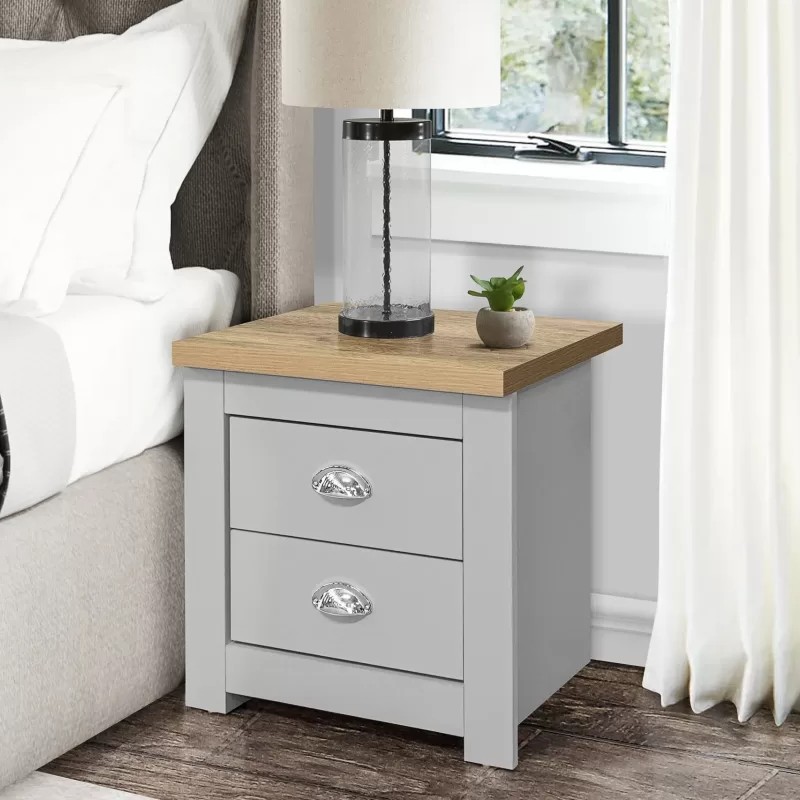 Haringley Grey & Oak 2 Drawer Bedside