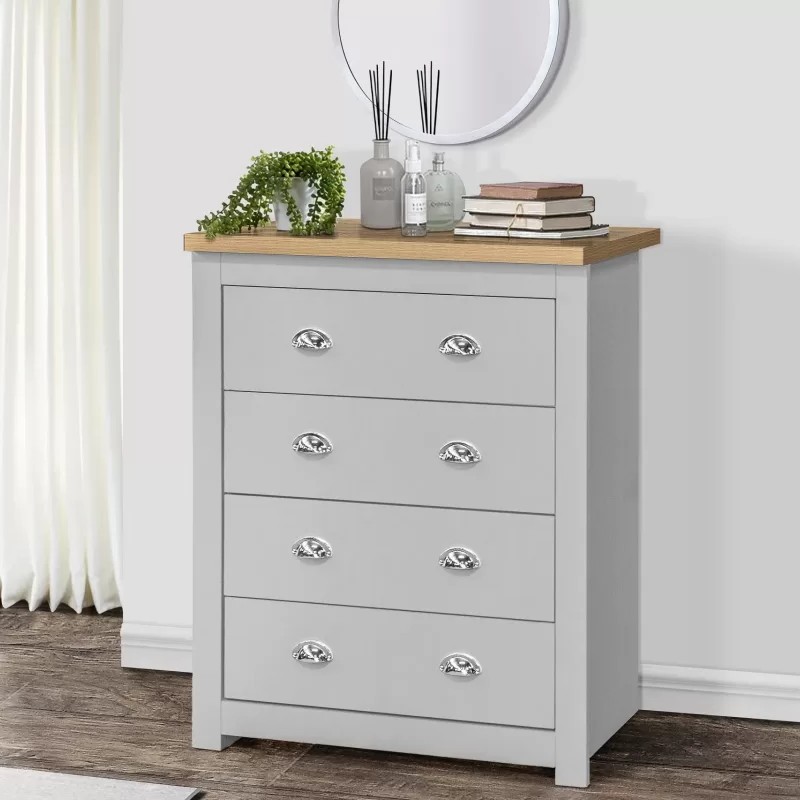 Haringley Grey & Oak 4 Drawer Chest