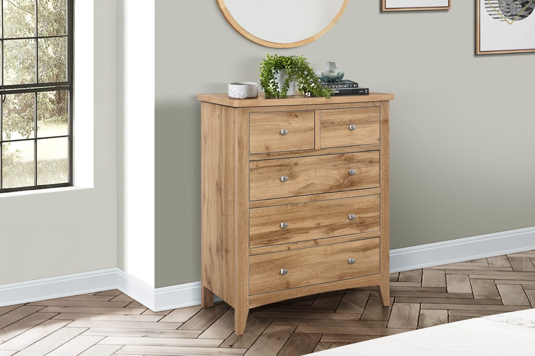 Heath Oak 5 Drawer Tall Chest