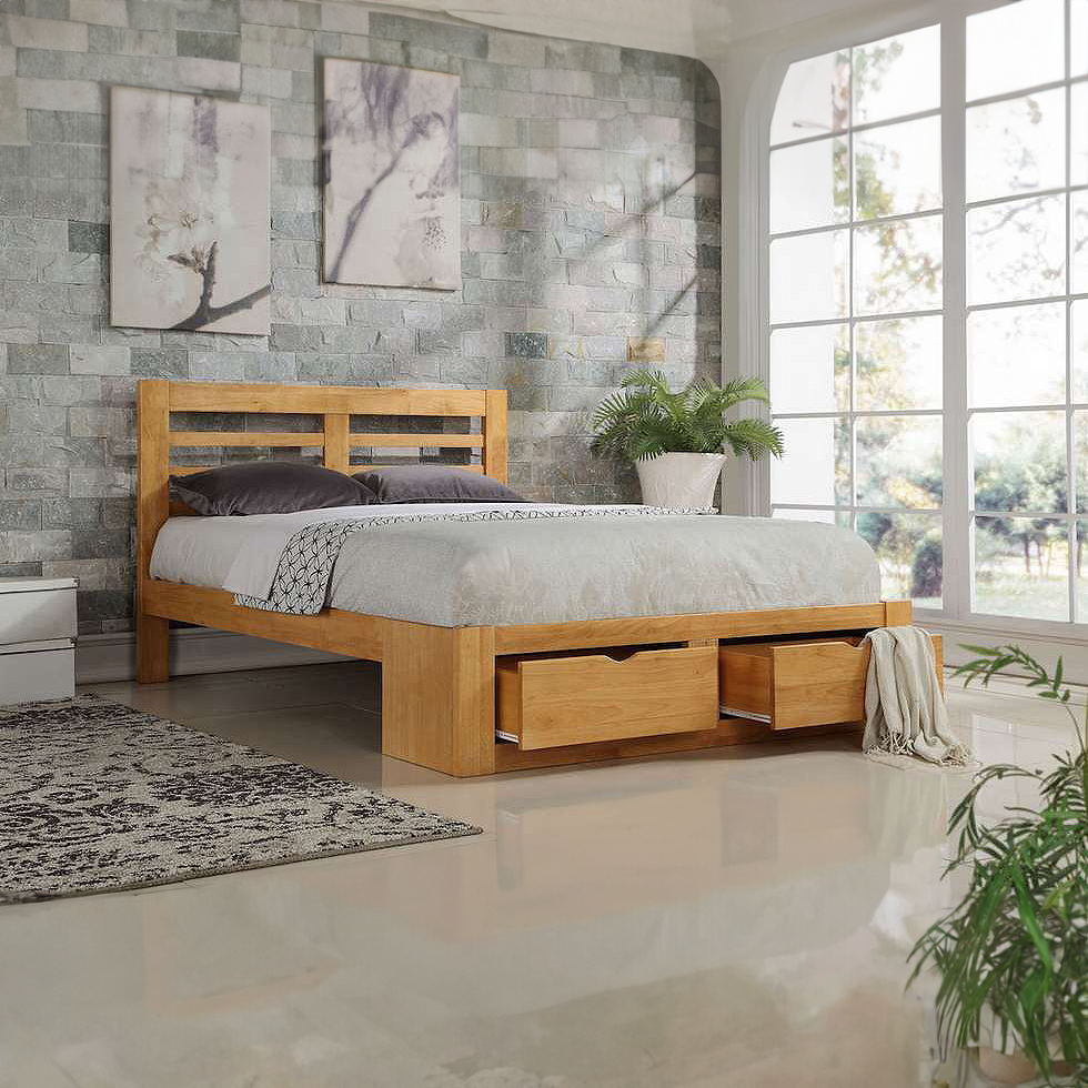 Britanny Hardwood Finish Fixed Drawer Bedstead