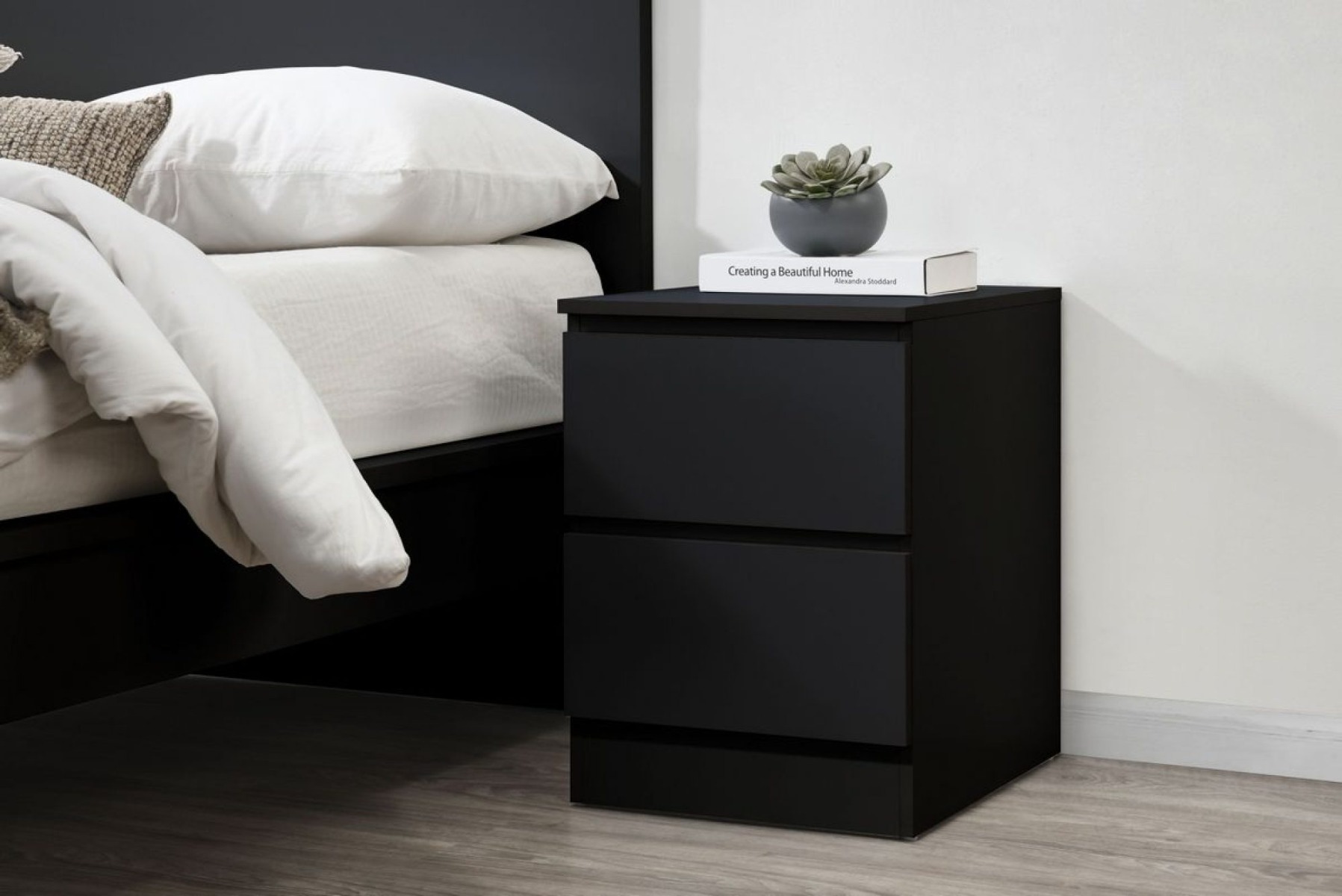 Norway 2 Drawer Bedside Black