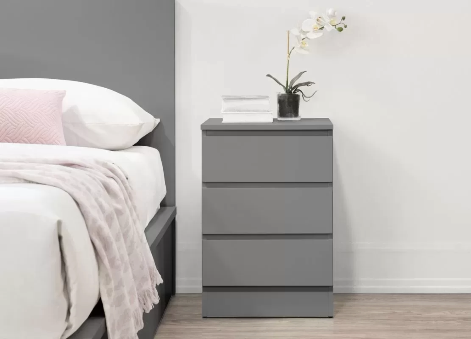 Norway 3 Drawer Bedside Grey