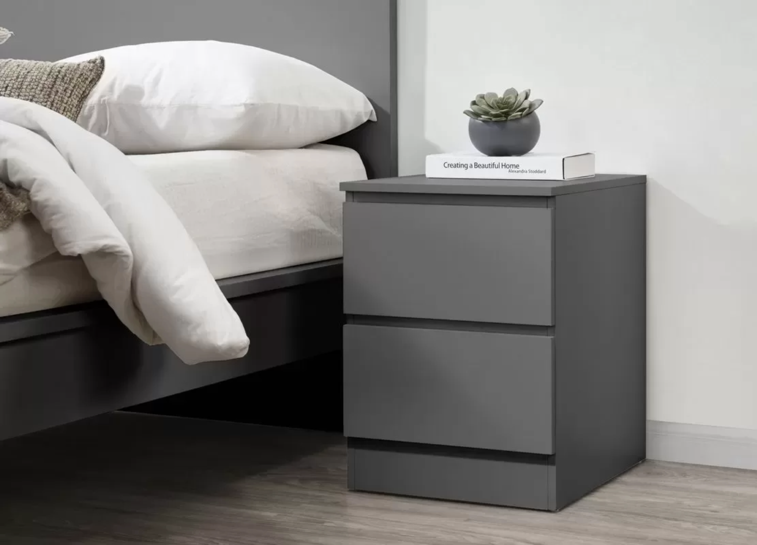 Norway 2 Drawer Bedside Grey